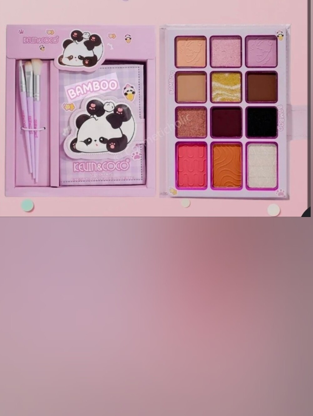 NIB Kevin & Coco Bamboo Makeup Set – 12 Color Palette + 3 Brushes 🐼✨